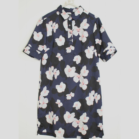 Banana Republic Navy and Black with Floral Print Short Sleeves Size PS - Picture 1 of 7
